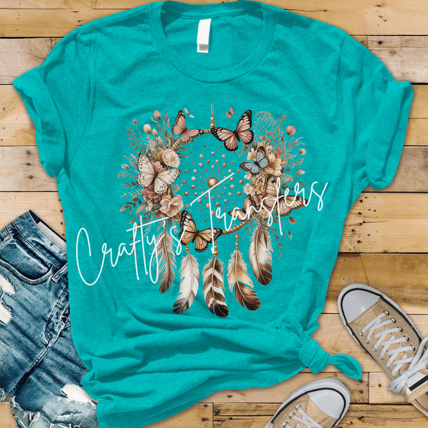 Boho Butterfly Dreamcatcher DTF Transfer | Floral Dream Catcher Graphic | Western Bohemian Shirt Transfer