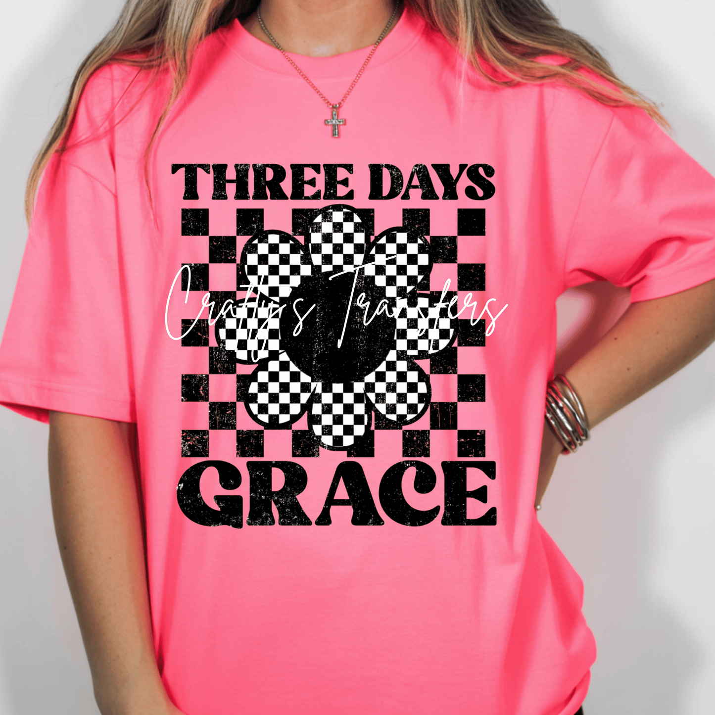 Three Days Grace DTF Transfer | Retro Rock Band Graphic Tee Transfer | Checkerboard Grunge Music Shirt Design