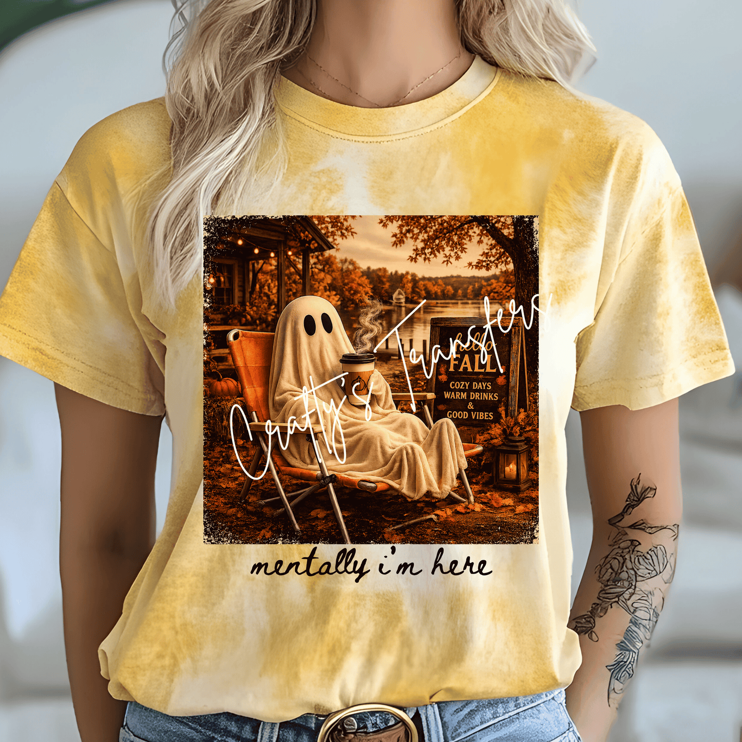 Cozy Ghost Fall DTF Transfer | Cute Autumn Ghost Coffee Graphic | Spooky Season Fall Shirt Transfer
