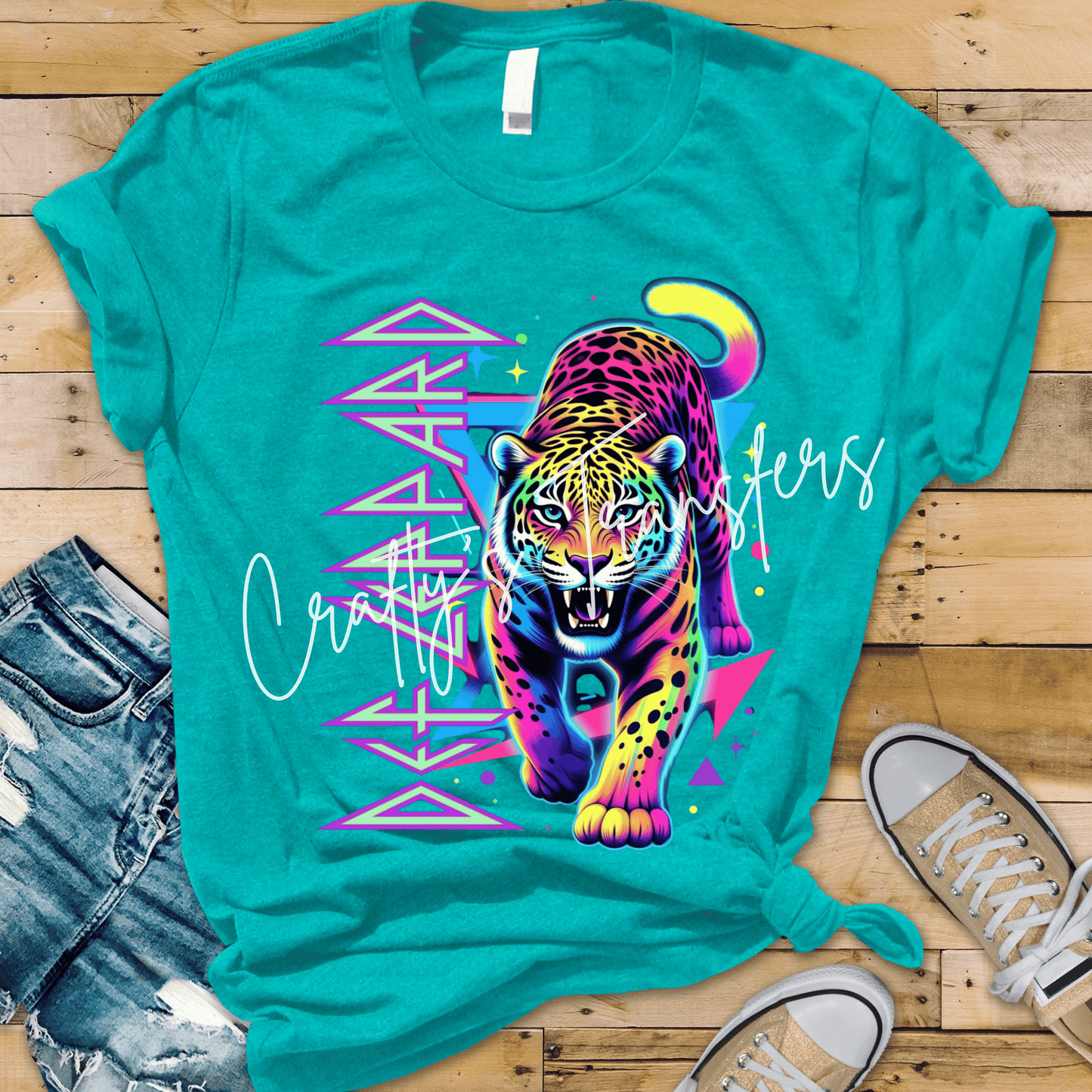 Neon Def Leopard DTF Transfer | Retro Rainbow Leopard Graphic Tee Transfer | Colorful Boutique Shirt Design