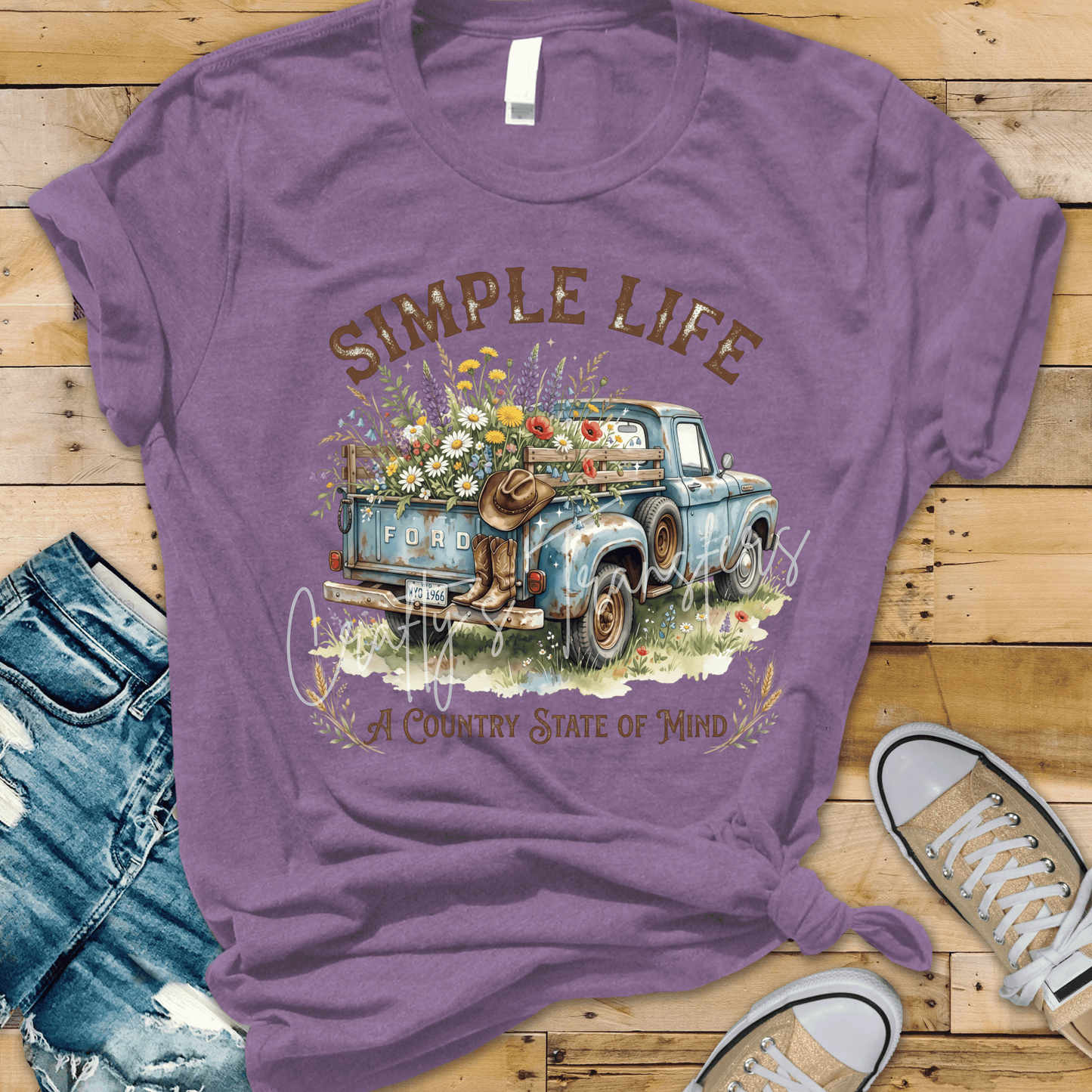 Simple Life A Country State of Mind DTF Transfer | Vintage Floral Farm Truck Transfer | Country Western Shirt Transfer | Rustic Wildflower Design