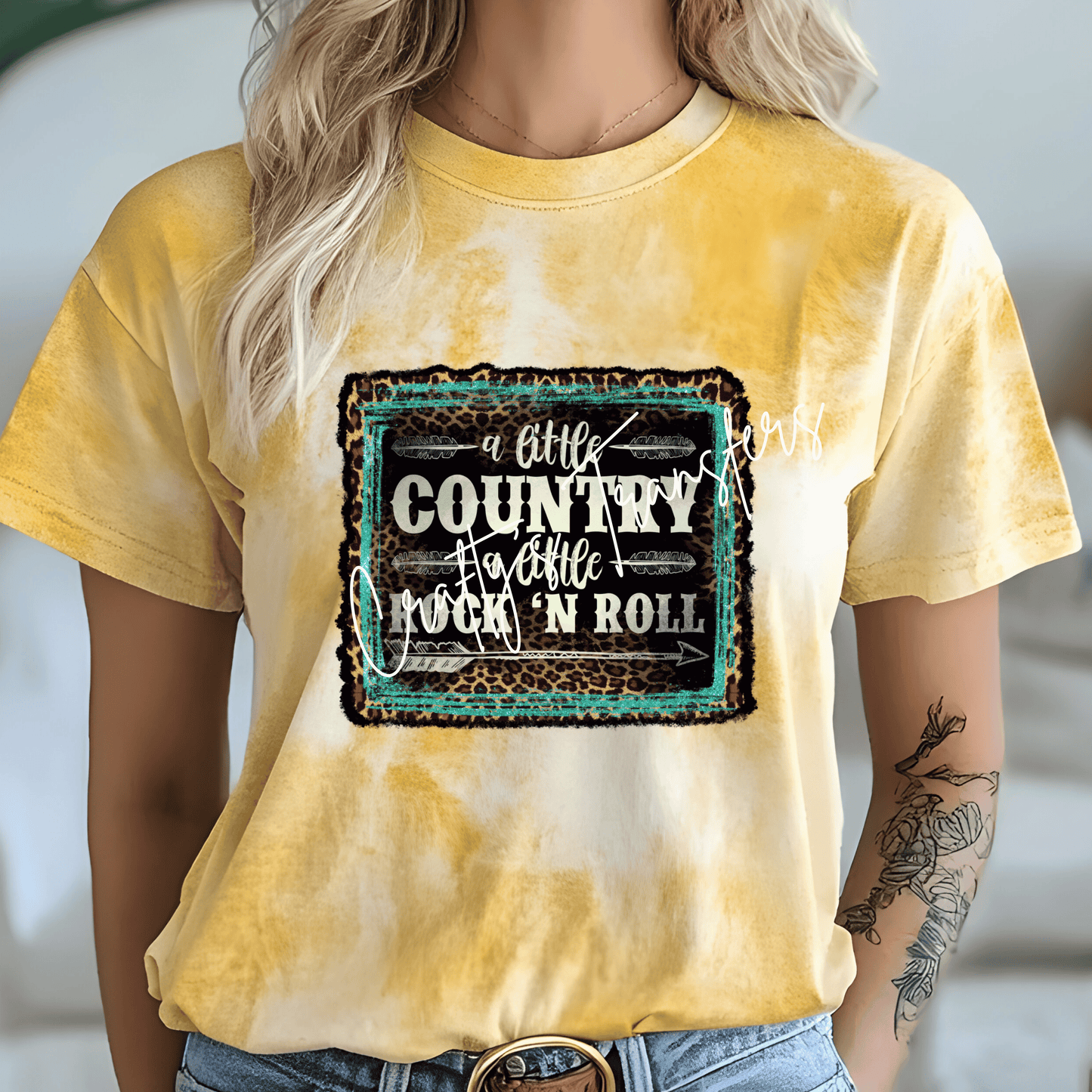 A Little Country A Little Rock N Roll DTF Transfer | Western Leopard Print Graphic Transfer | Country Music Shirt Transfer | Rustic Boutique Design