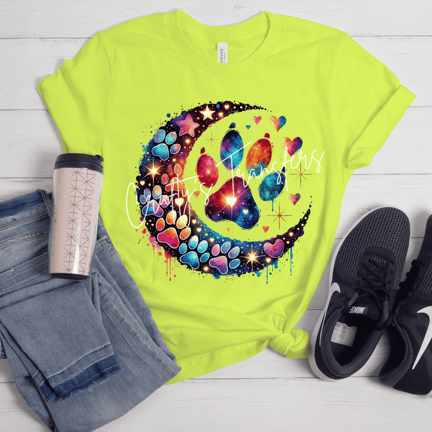 Galaxy Paw Print Moon DTF Transfer | Colorful Rainbow Pet Memorial Shirt Transfer | Dog & Cat Lover Heat Transfer | Celestial Animal Lover Graphic