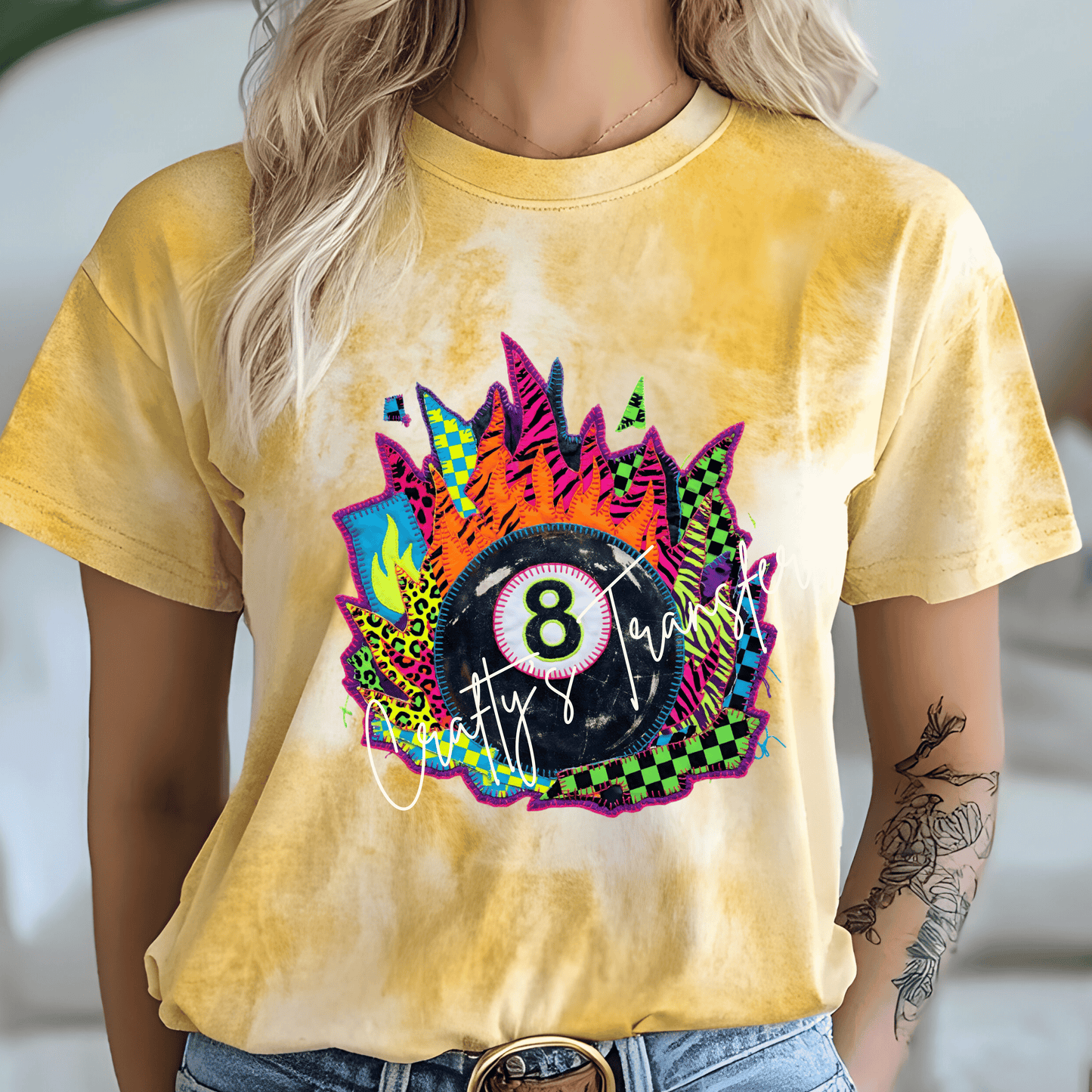 Patchwork 8 Ball DTF Transfer | Neon Retro Grunge 8 Ball Shirt Transfer | Maximalist Y2K Heat Transfer | Checkerboard Leopard Boutique Graphic