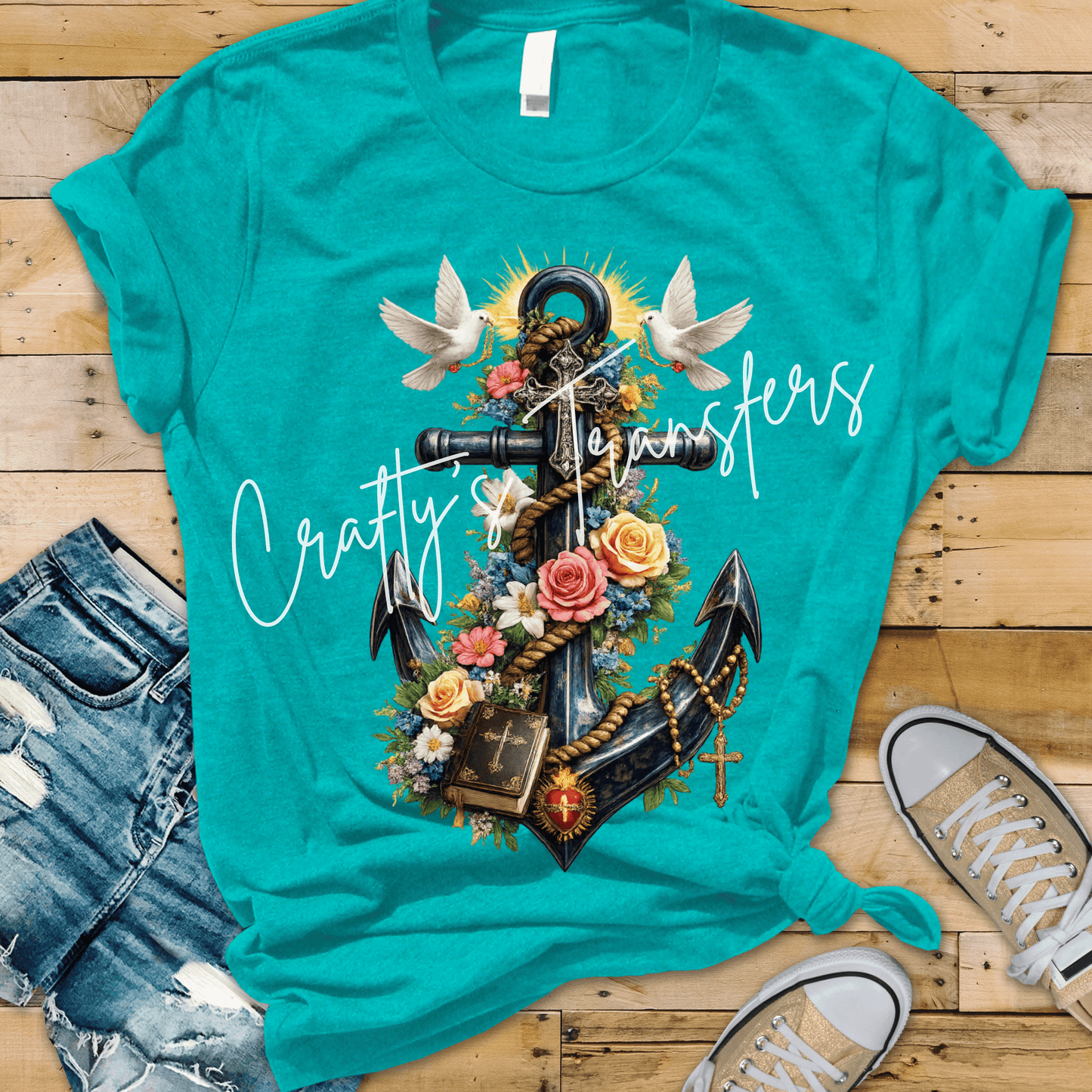 Faith Anchor DTF Transfer | Christian Floral Anchor Heat Transfer | Cross, Doves & Bible Western Christian Shirt | Religious Boutique Transfer