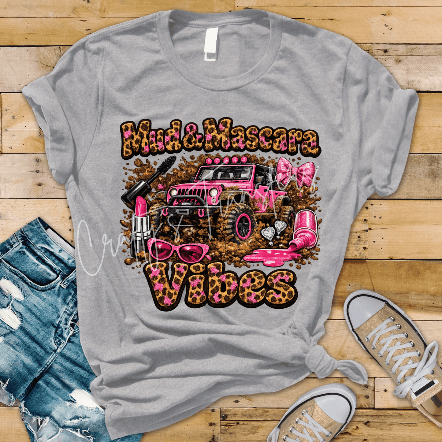 Mud & Mascara Vibes DTF Transfer | Pink Jeep Girl Graphic Transfer | Off-Road Country Girl Shirt Design