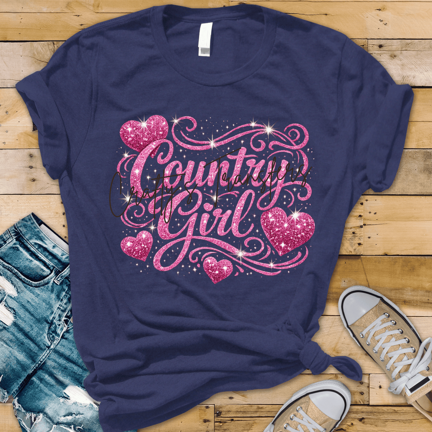 Country Girl DTF Transfer | Pink Glitter Western Shirt Transfer | Cowgirl Sparkle Graphic | Boutique Country Heat Transfer