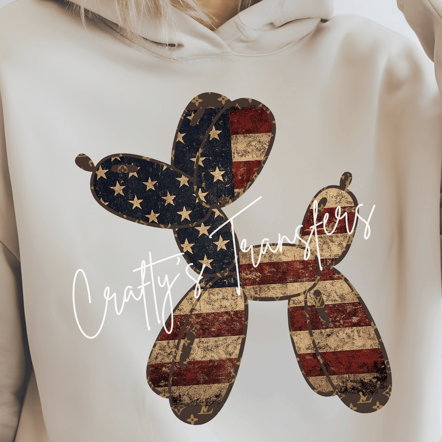 Patriotic Balloon Dog DTF Transfer | American Flag Balloon Animal Heat Transfer | Vintage USA Fourth of July Shirt Design | Red White Blue Boutique Transfer