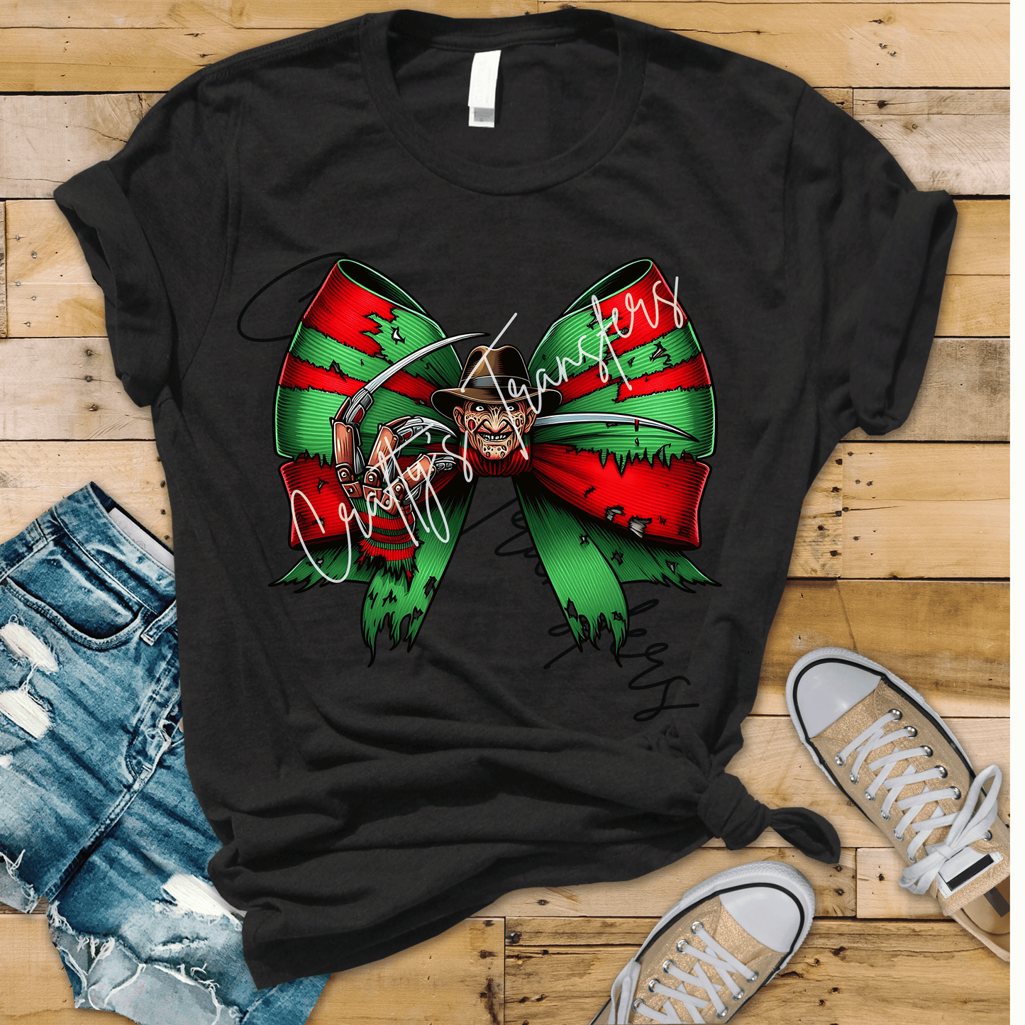 Halloween Bow - Red & Green - Scary Mask