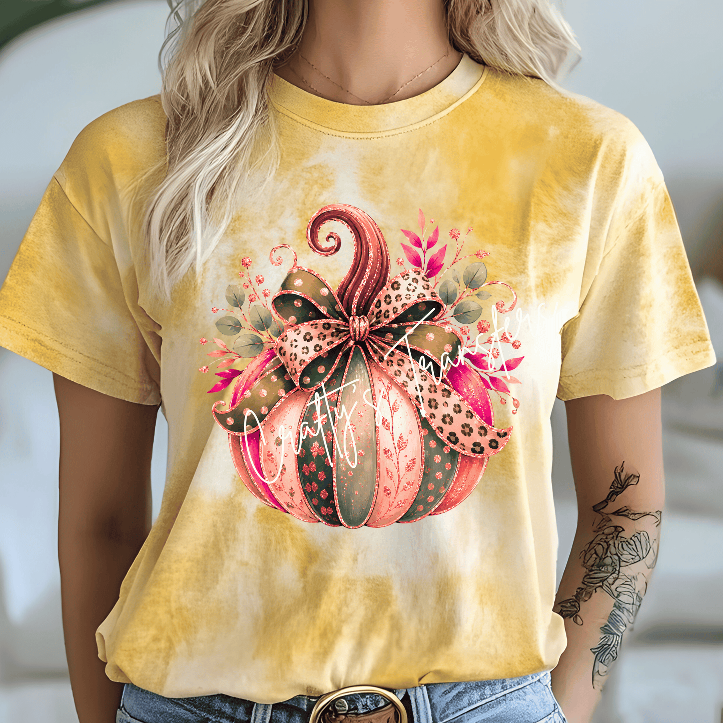 Coquette Fall Pumpkin DTF Transfer | Pink, Sage & Leopard Bow Pumpkin Graphic | Boutique Autumn Shirt Transfer | Thanksgiving DTF
