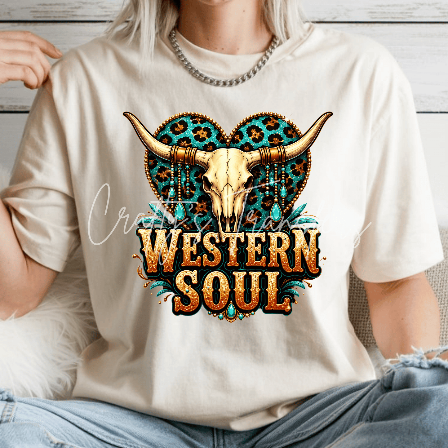 Western Soul DTF Transfer | Turquoise Longhorn Skull Shirt Transfer | Cowgirl Leopard Heart Graphic | Western Boutique DTF Transfer