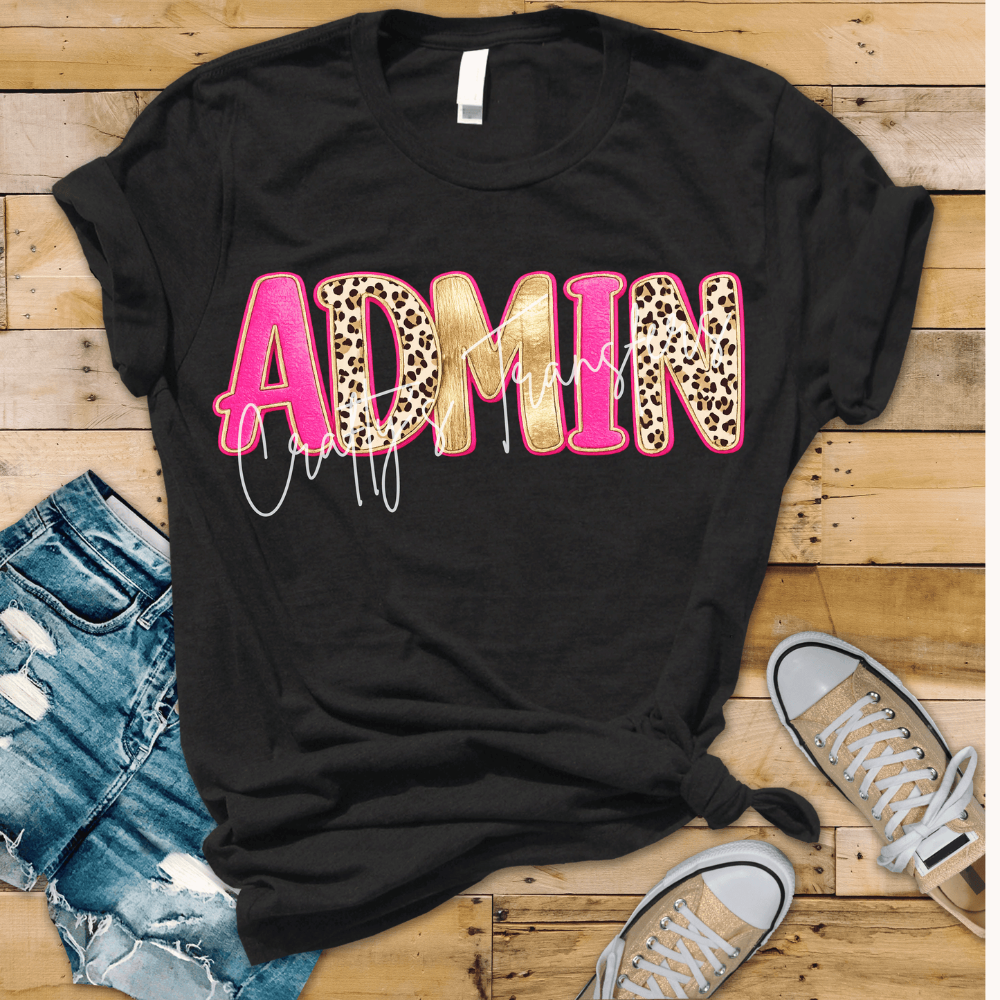 ADMIN Faux Leather & Gold DTF Transfer | Administrative Professional Heat Transfer | Leopard Print Office Staff Graphic | Boutique Office Shirt Transfer