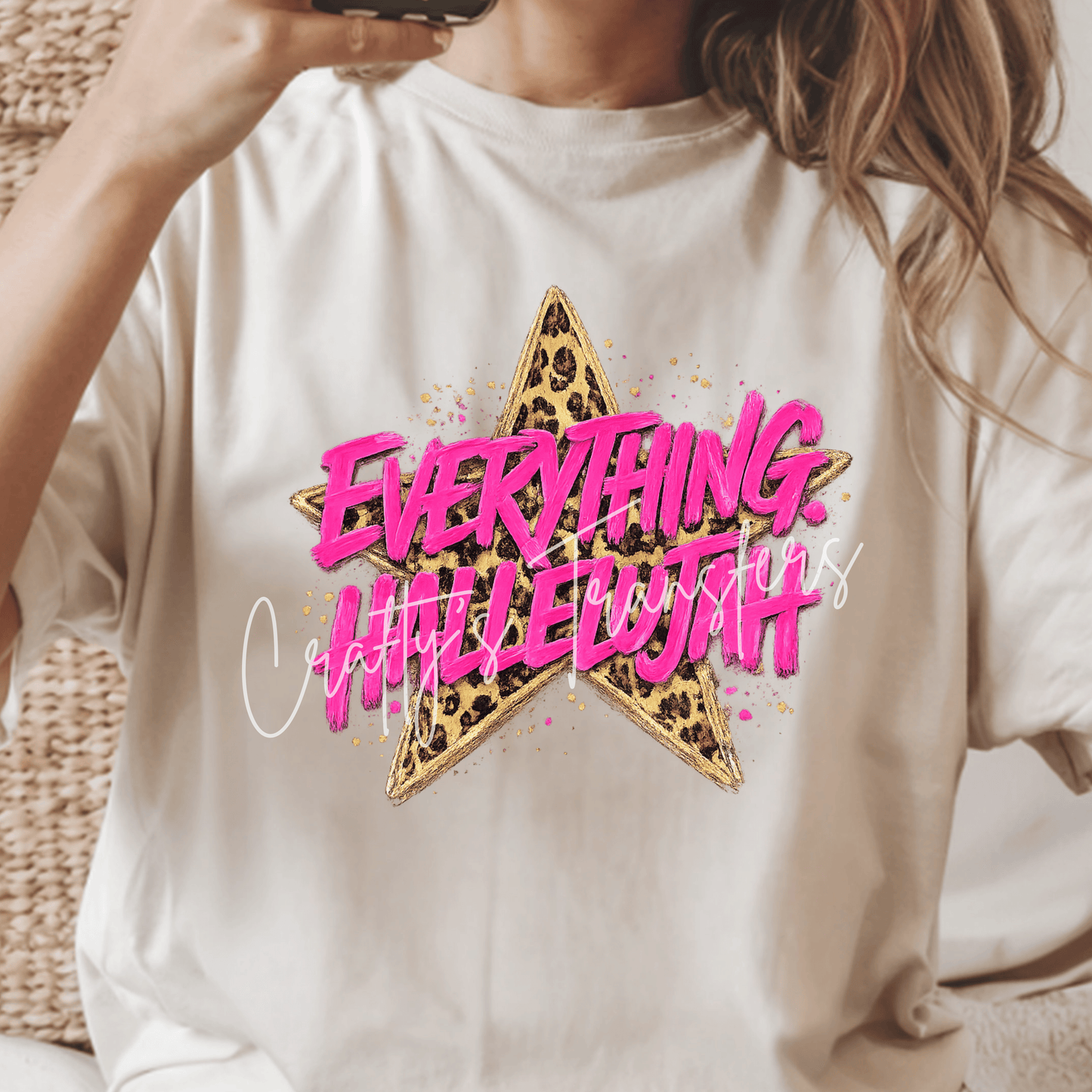 Everything Hallelujah DTF Transfer | Christian Leopard Star Heat Transfer | Pink Faith Graphic | Boutique Inspirational Shirt Transfer