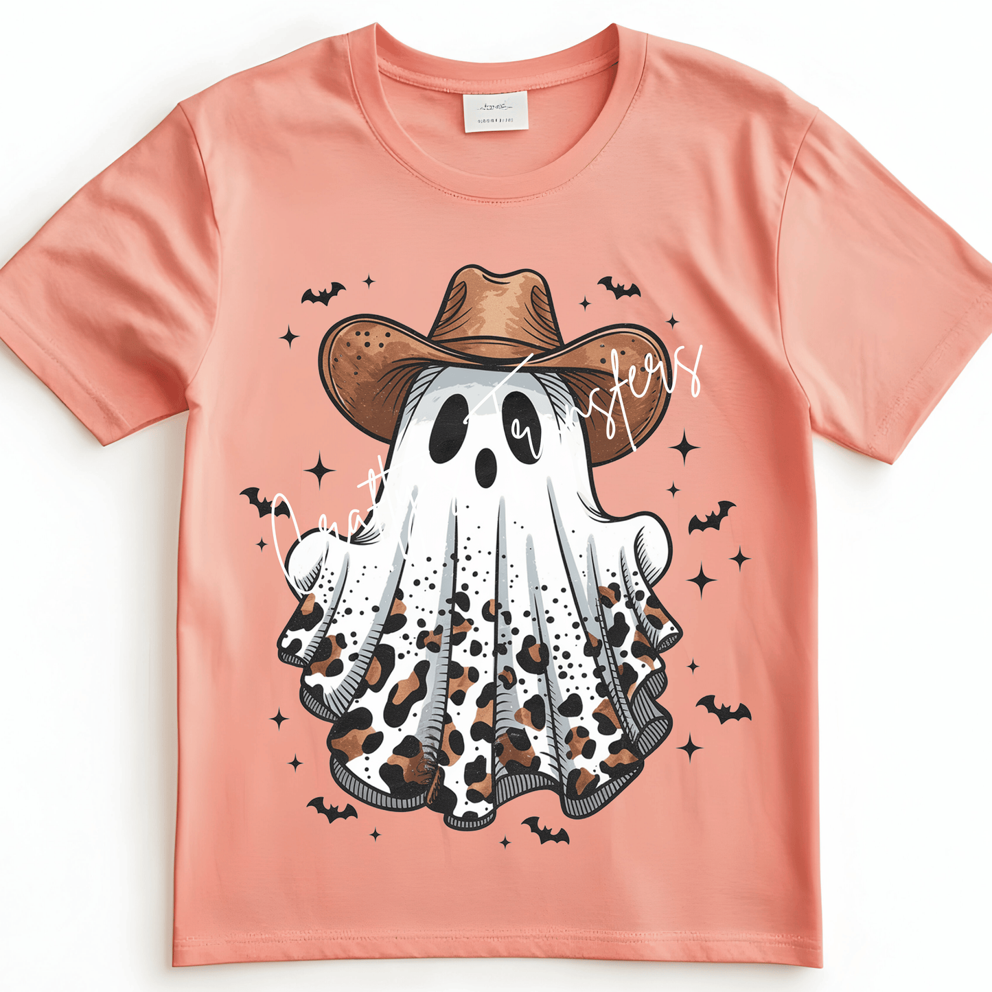 Cowboy Ghost DTF Transfer | Western Halloween Ghost with Cow Print | Cute Spooky Cowgirl Heat Transfer | Ready to Press