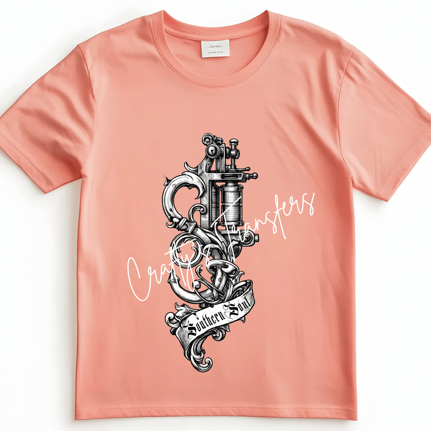Southern Soul Tattoo Machine DTF Transfer | Black & White Tattoo Artist Heat Transfer | Gothic Tattoo Shop Shirt Design