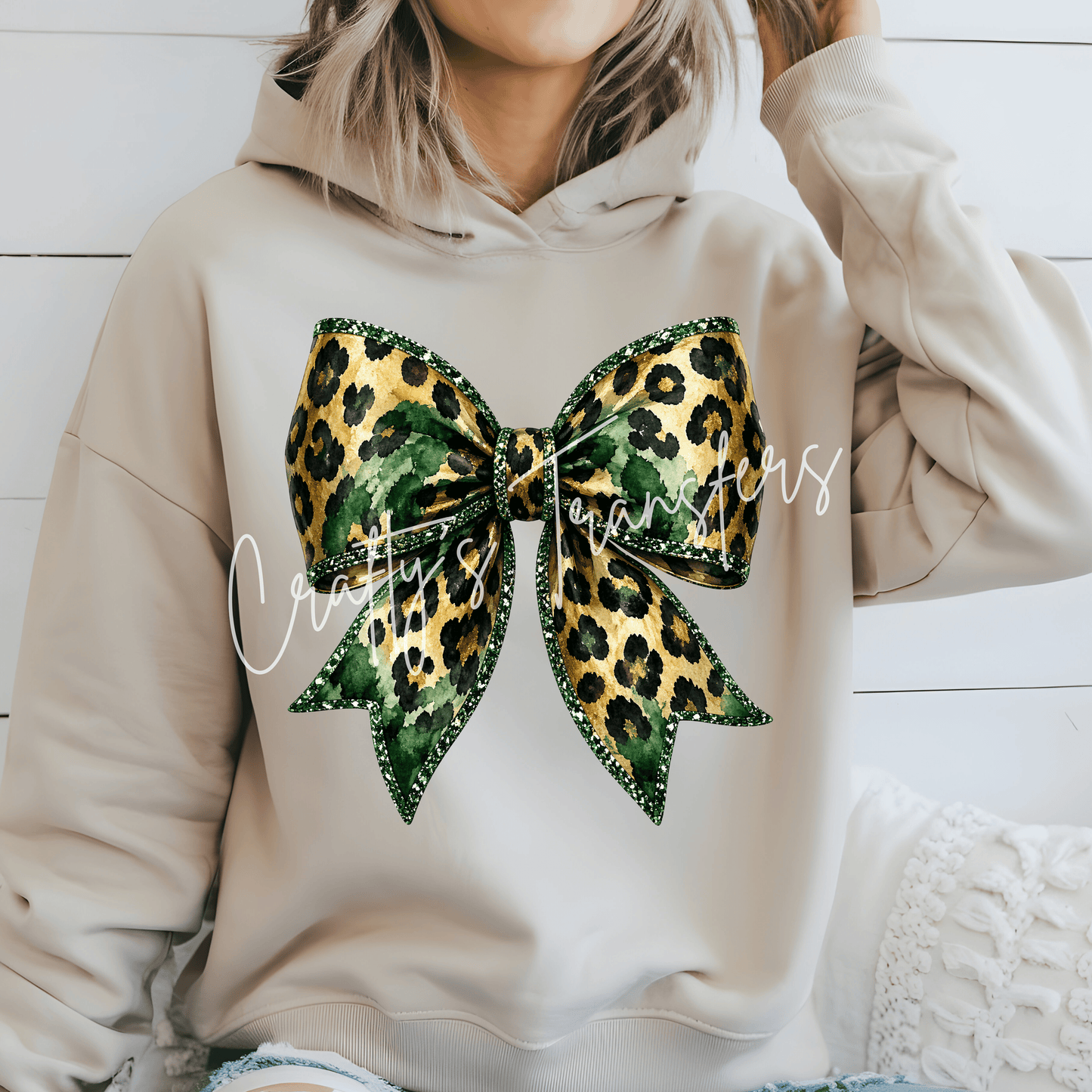 Green Camo Leopard Bow DTF Transfer | Gold Leopard Print Boutique Bow | Hunter Green Glitter Ribbon Heat Transfer | Coquette Shirt Design