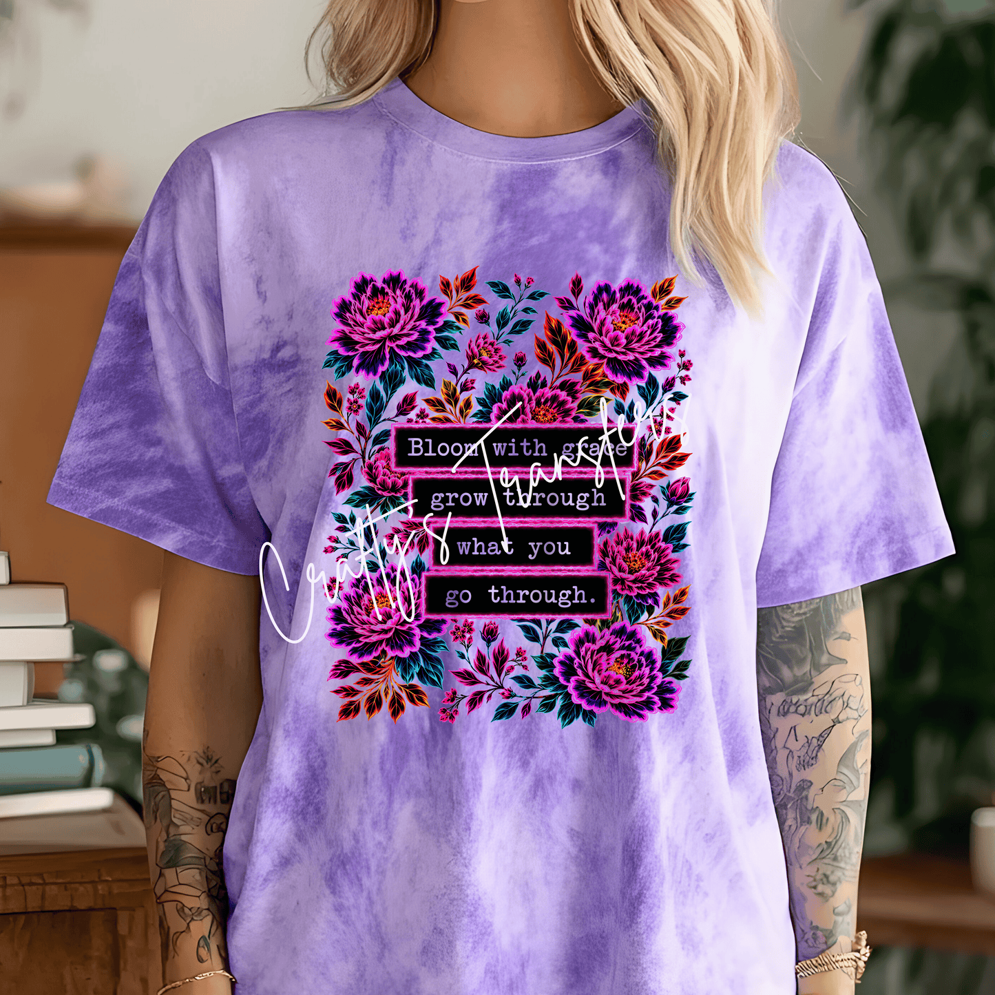 Bloom with Grace Grow Through What You Go Through DTF Transfer | Inspirational Floral Heat Transfer | Motivational Graphic Shirt Transfer