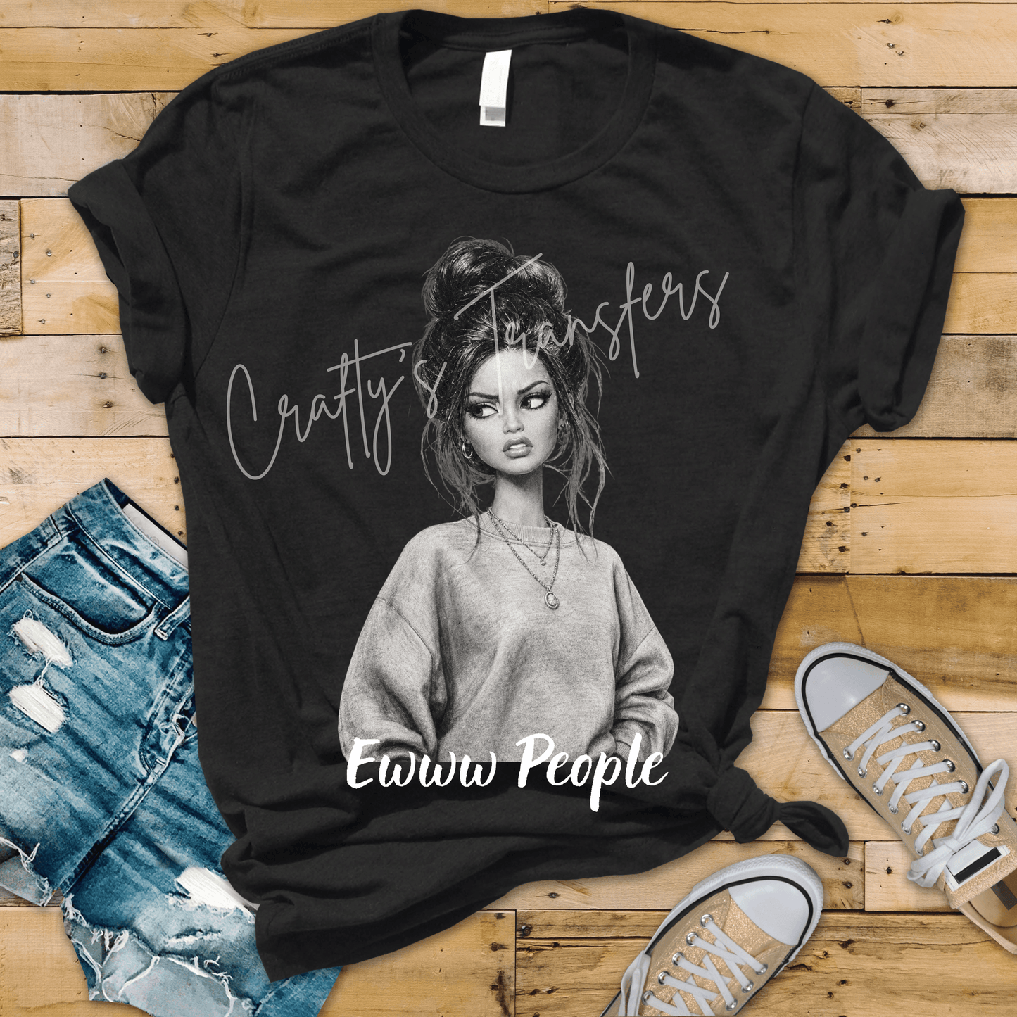 Ewww People DTF Transfer | Funny Introvert Messy Bun Girl Heat Transfer | Sarcastic Women's Graphic Shirt Design