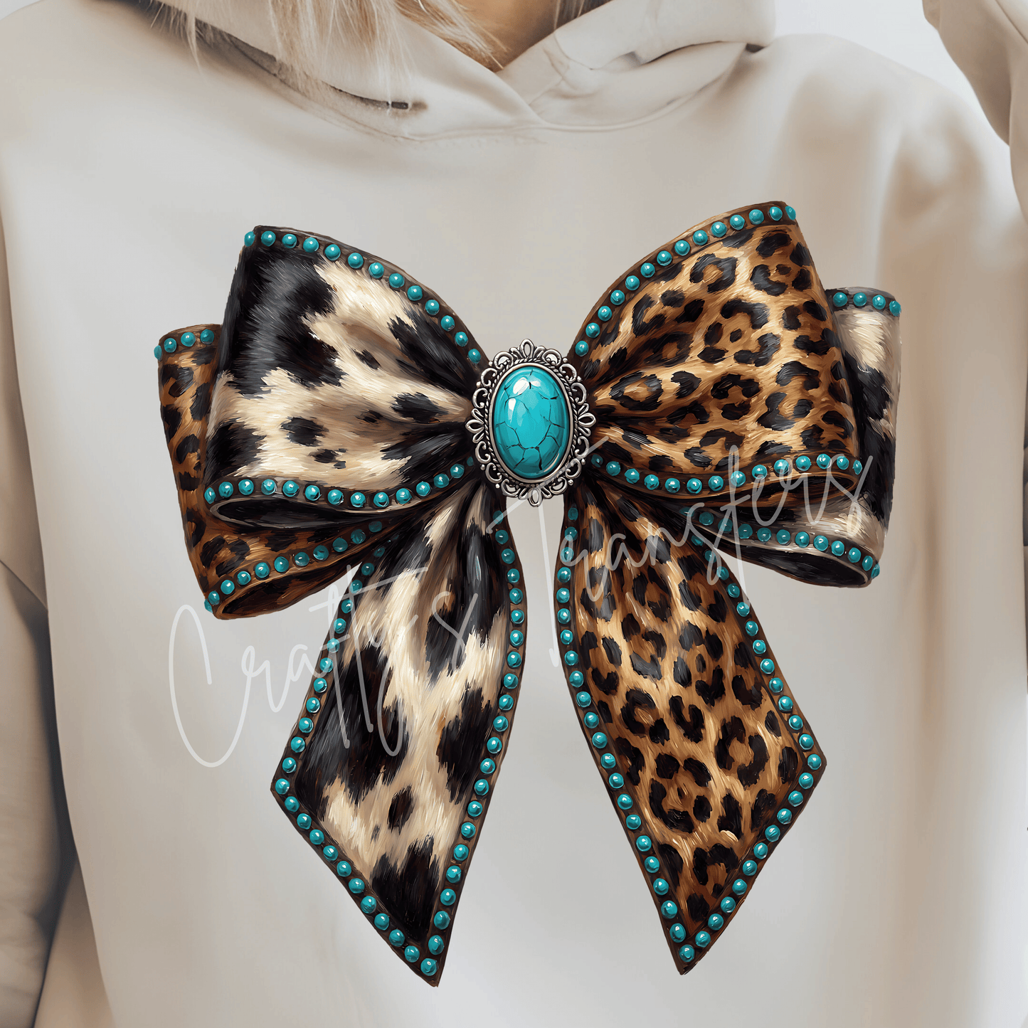Western Leopard Bow DTF Transfer – Turquoise Cow Print Cowgirl Graphic – Boutique Shirt Design