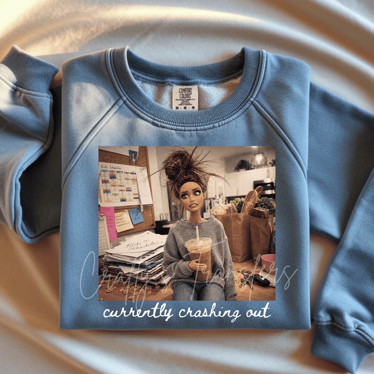 Overwhelmed Mom Coffee DTF Transfer – Funny Mom Life Chaos Graphic – Tired Mama Shirt Design