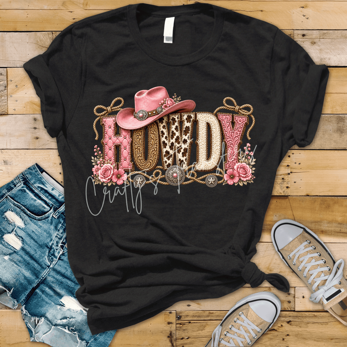 Howdy Western DTF Transfer – Pink Cowgirl Hat, Cow Print & Floral Shirt Design
