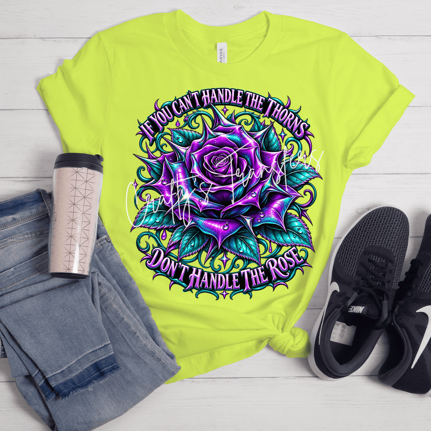 Don’t Handle the Rose If You Can’t Handle the Thorns DTF Transfer – Purple Teal Gothic Rose Shirt Design