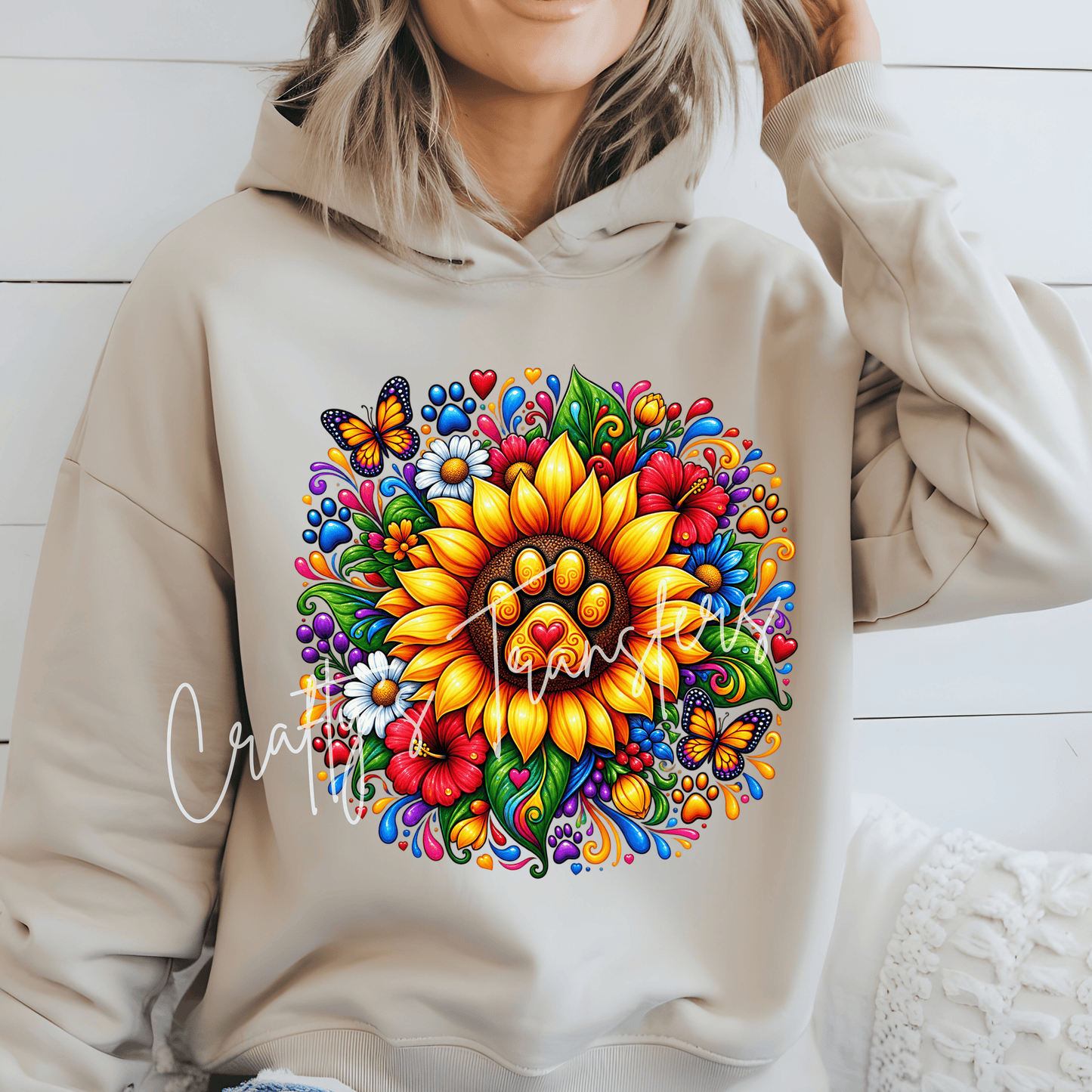 Sunflower Dog Paw DTF Transfer – Colorful Floral Paw Print Design – Dog Lover Shirt Transfer