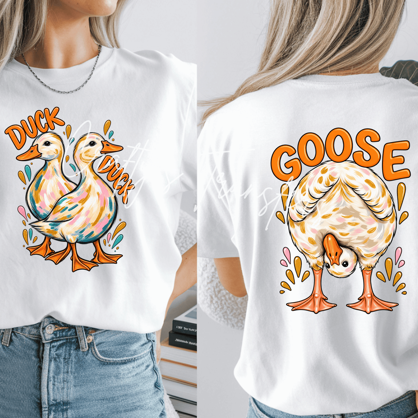 Duck Duck Goose Front & Back DTF Transfer Set | Funny Goose Shirt Transfer | Colorful Duck Graphic Tee Design