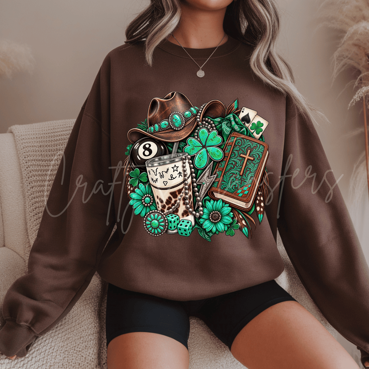 Western Lucky Faith DTF Transfer | Turquoise Cowboy Shamrock Bible Shirt Transfer