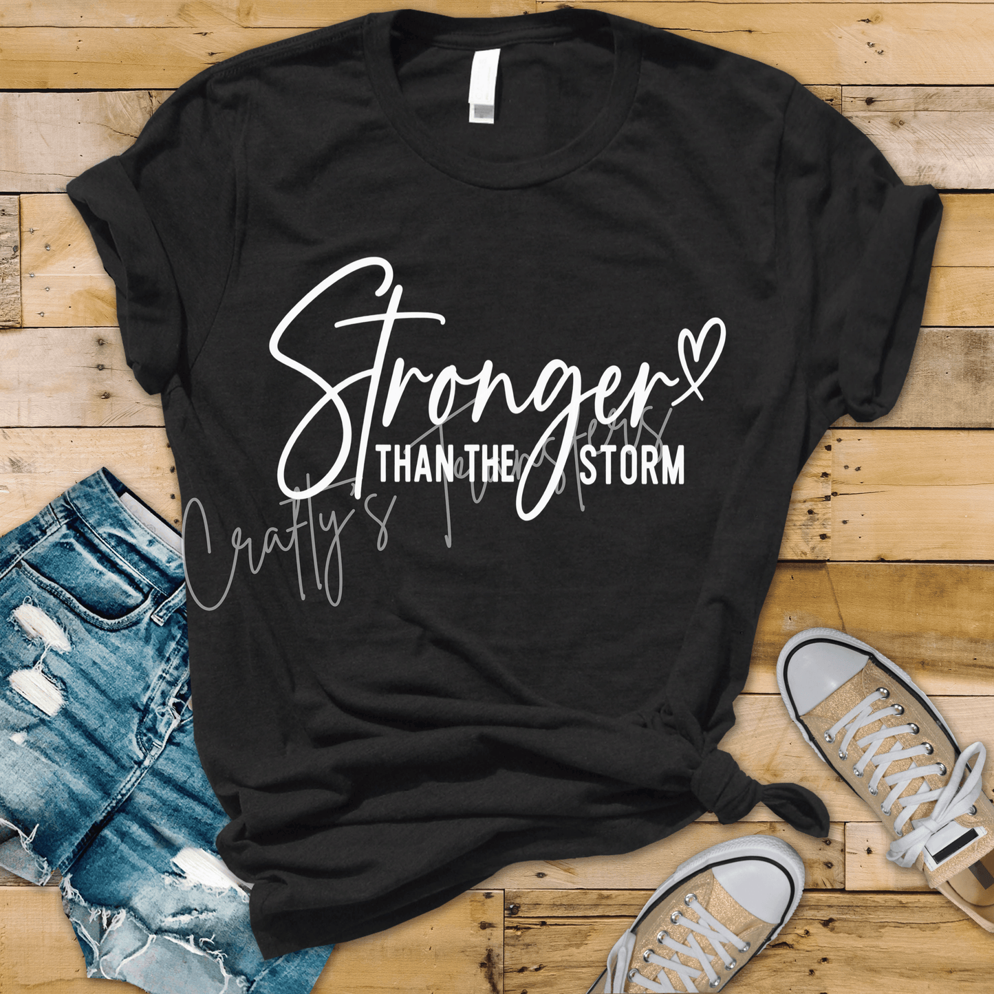 Stronger Than The Storm DTF Transfer – Inspirational Script Shirt Design