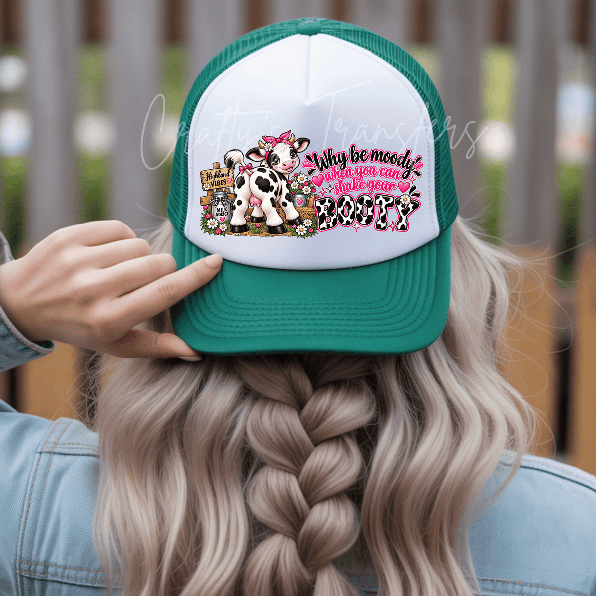Why Be Moody When You Can Shake Your Booty DTF Transfer – Cute Cow Farmhouse Graphic – Pink Country Design