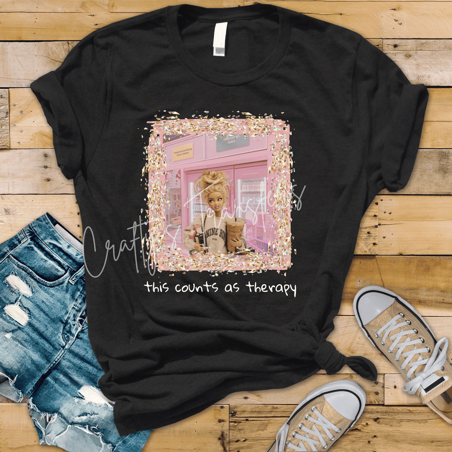 This Counts as Therapy DTF Transfer – Funny Shopping Graphic – Pink Retail Therapy Girly Design