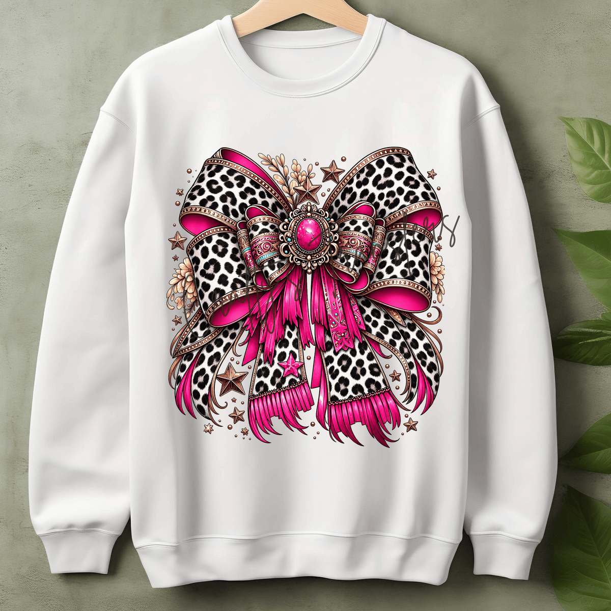 Pink Leopard Bow DTF Transfer – Western Jeweled Coquette Bow Design