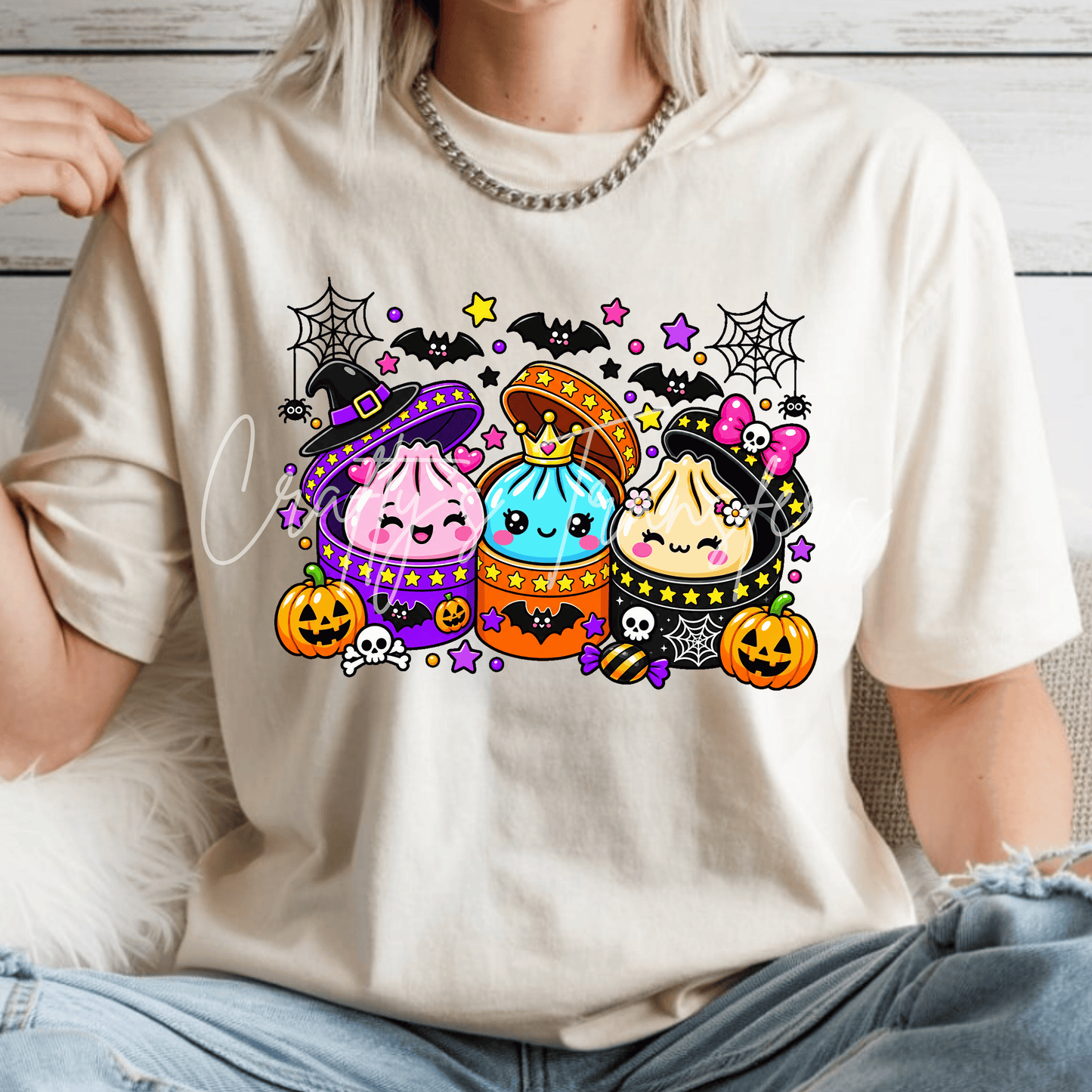Cute Halloween Dumplings DTF Transfer – Kawaii Witch Dumpling Spooky Season Design
