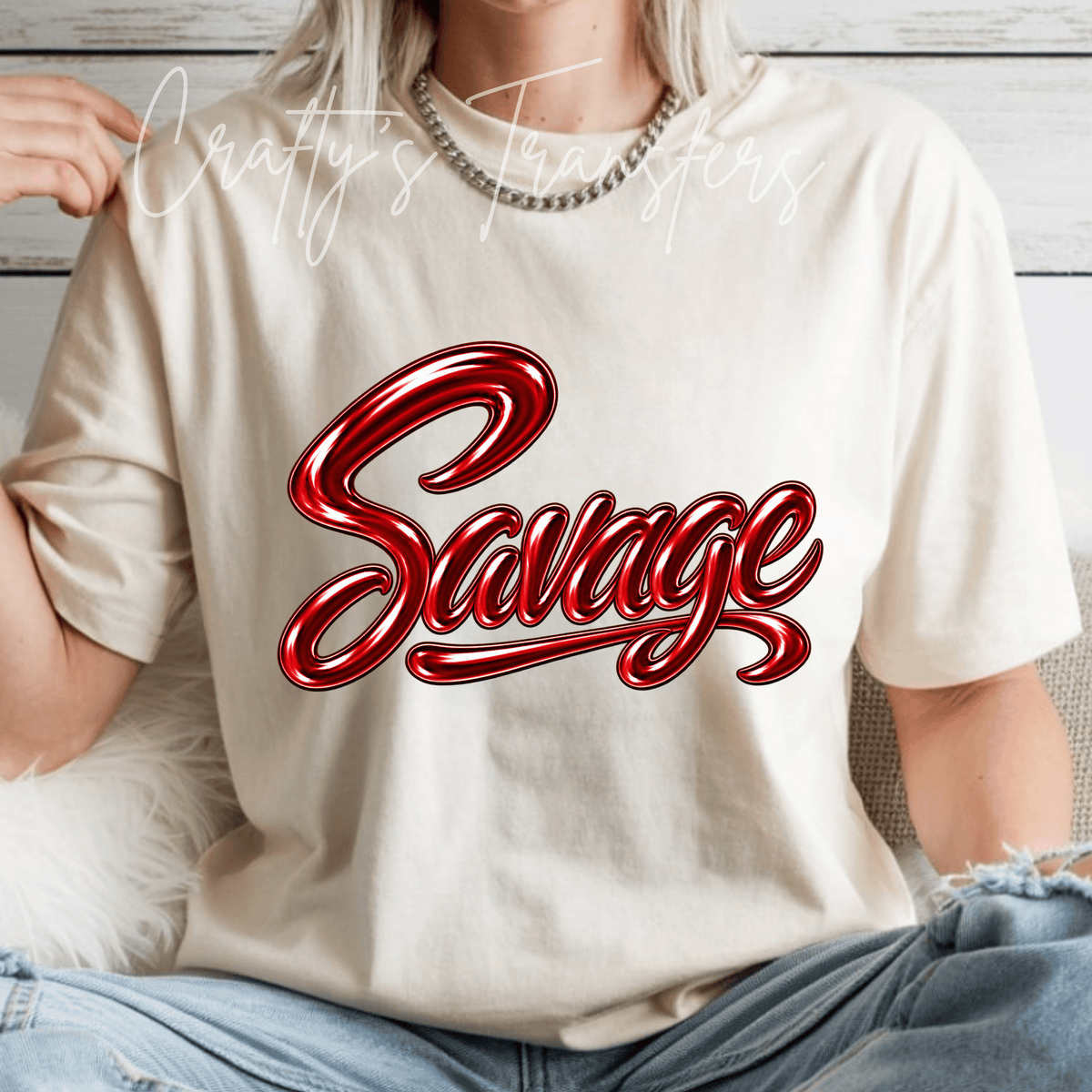 Savage Script DTF Transfer – Bold Glossy Word Design | Black or Gold Color Options