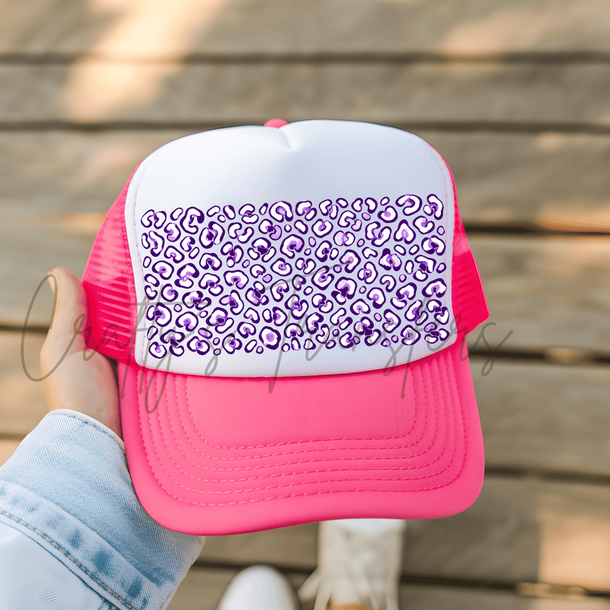 Purple Leopard Print Hat DTF Transfer – Girly Animal Print Trucker Hat Design