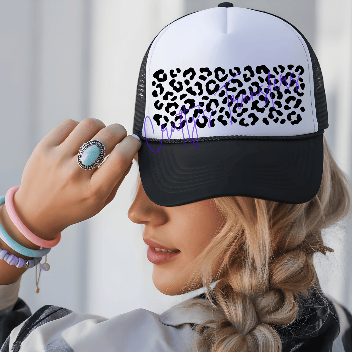 Black Leopard Print DTF Trucker Hat Patch