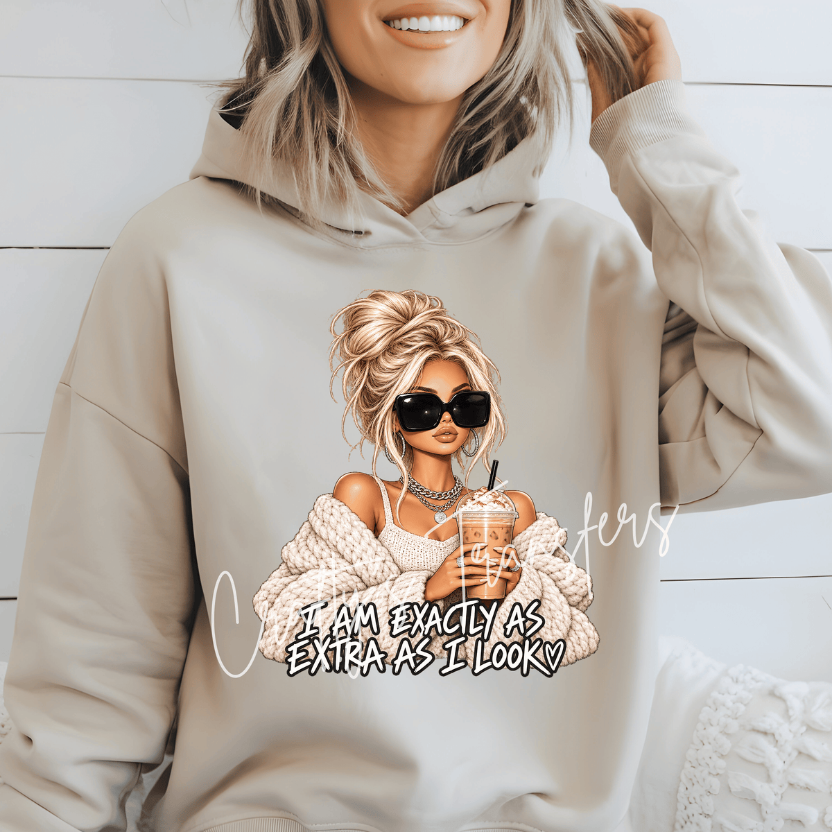 I Am Exactly As Extra As I Look DTF Transfer – Glam Iced Coffee Girl Funny Design