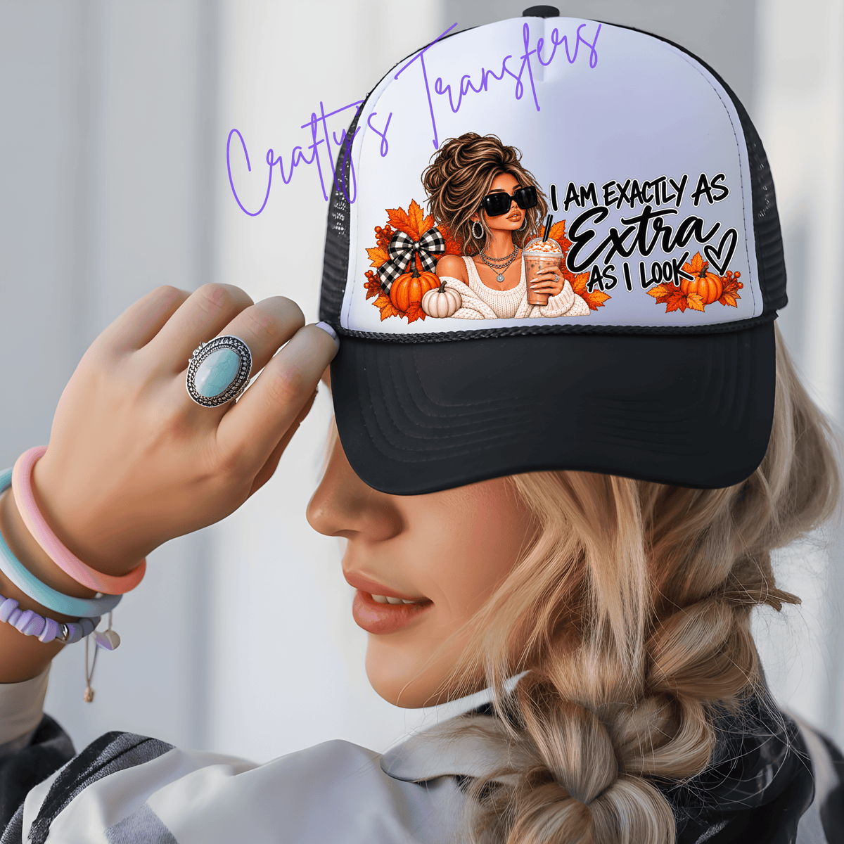 I Am Exactly As Extra As I Look Fall DTF Transfer – Cozy Autumn Coffee Girl Design
