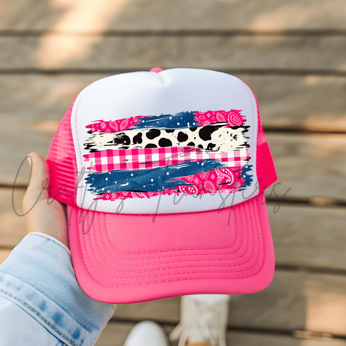 Patchwork Pink DTF Trucker Hat Patch