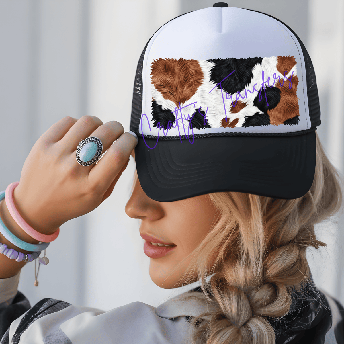 Faux Fur Cowhide DTF Trucker Hat Patch