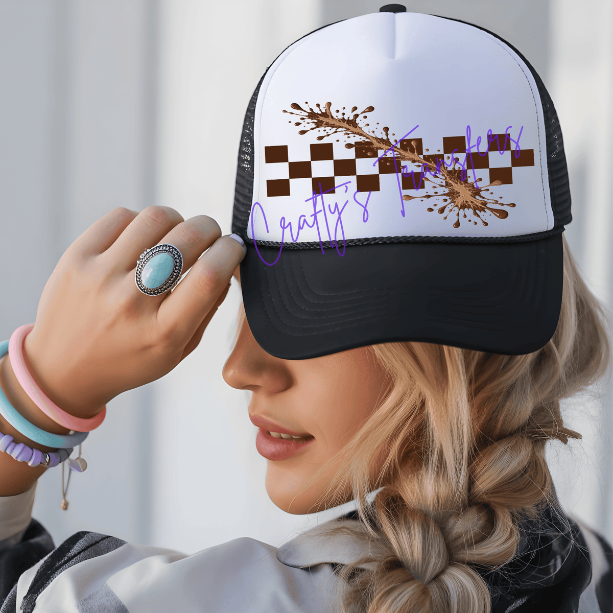 Brown Check Mud Splash Hat DTF Transfer
