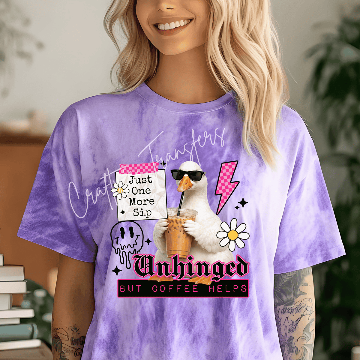 Unhinged But Coffee Helps DTF Transfer – Funny Goose Iced Coffee Design