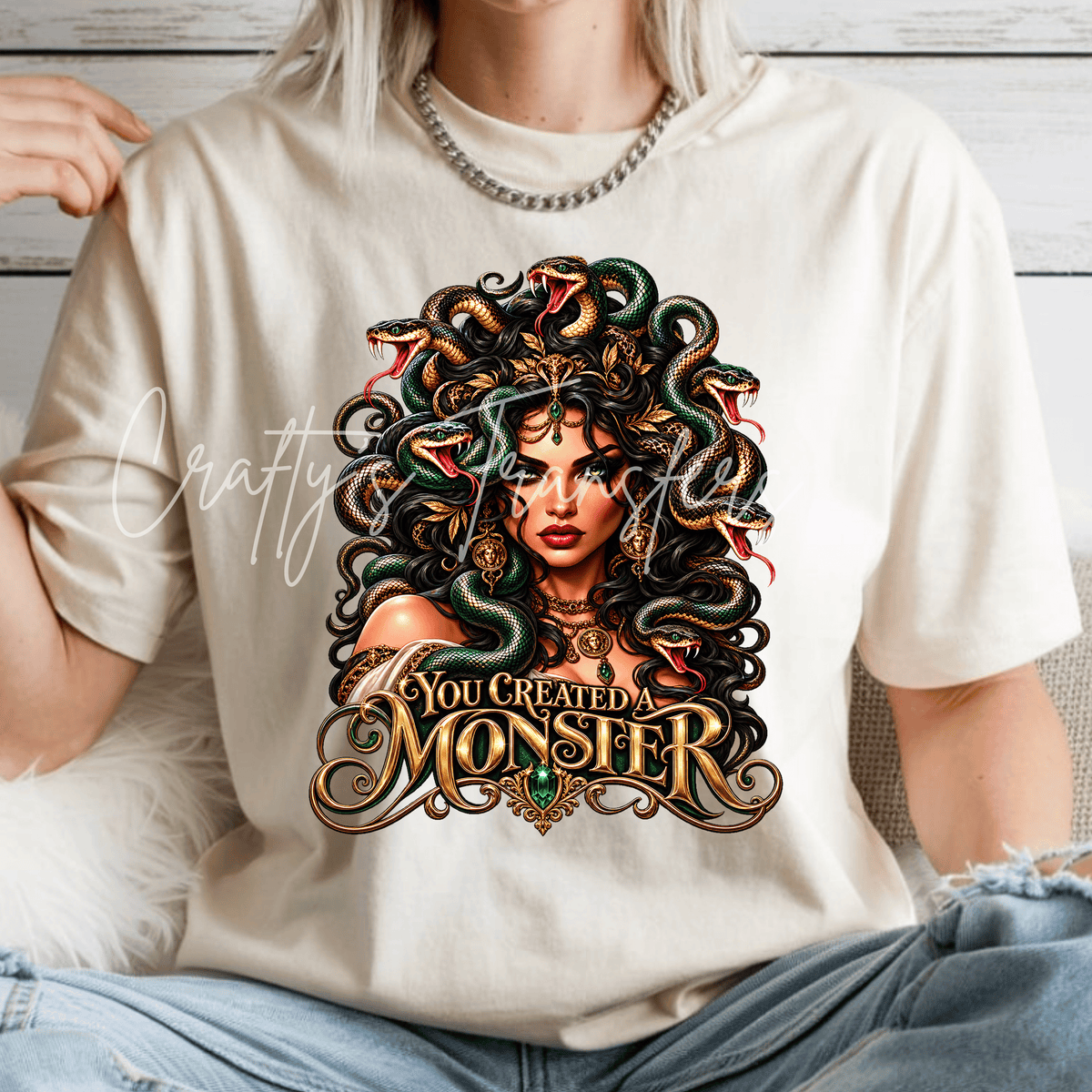 You Created a Monster Medusa DTF Transfer – Dark Feminine Snake Goddess Graphic Design