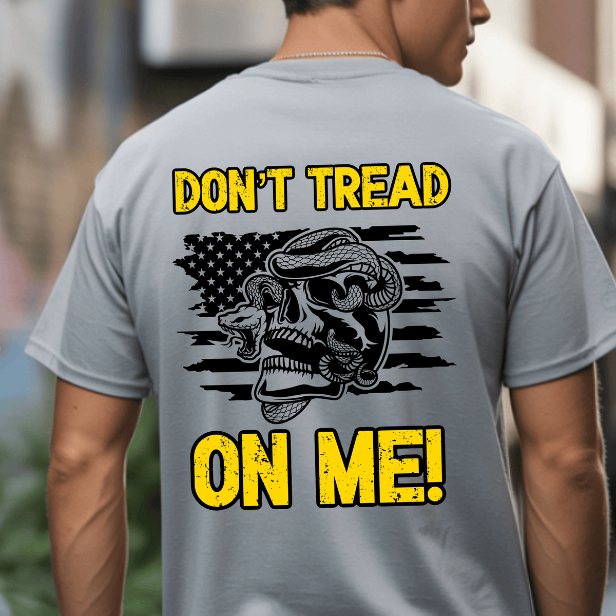 Don’t Tread On Me Skull & Snake DTF Transfer – Distressed American Flag Patriotic Graphic