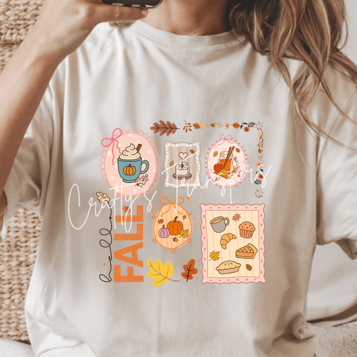 Hello Fall DTF Transfer – Cozy Autumn Coffee Pumpkin & Bakery Collage Design