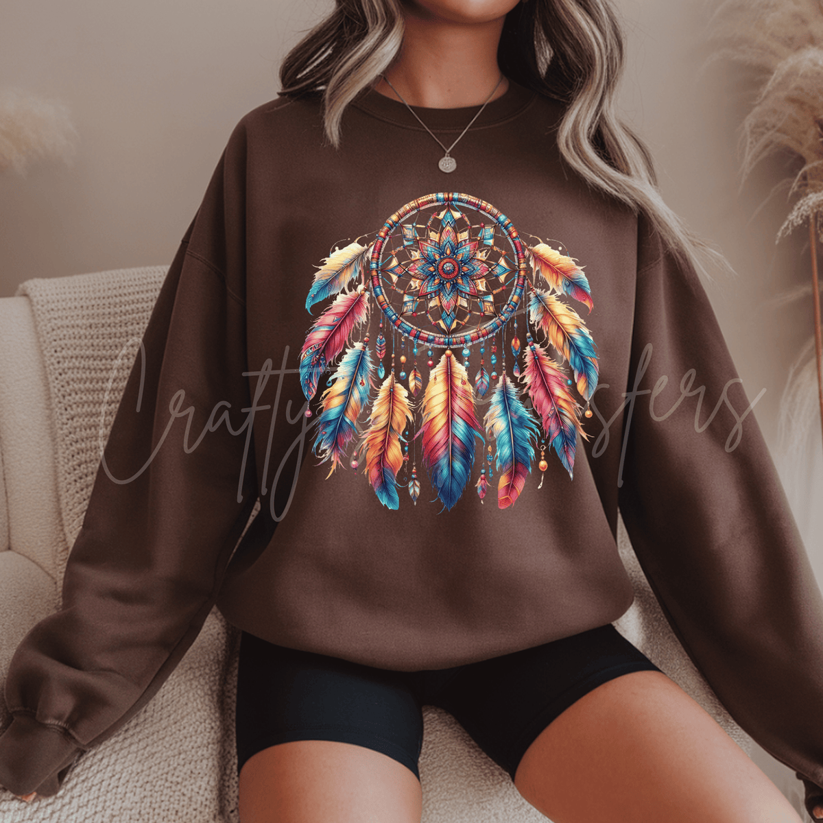 Native American Inspired Dreamcatcher DTF Transfer – Colorful Feather Tribal Art Design
