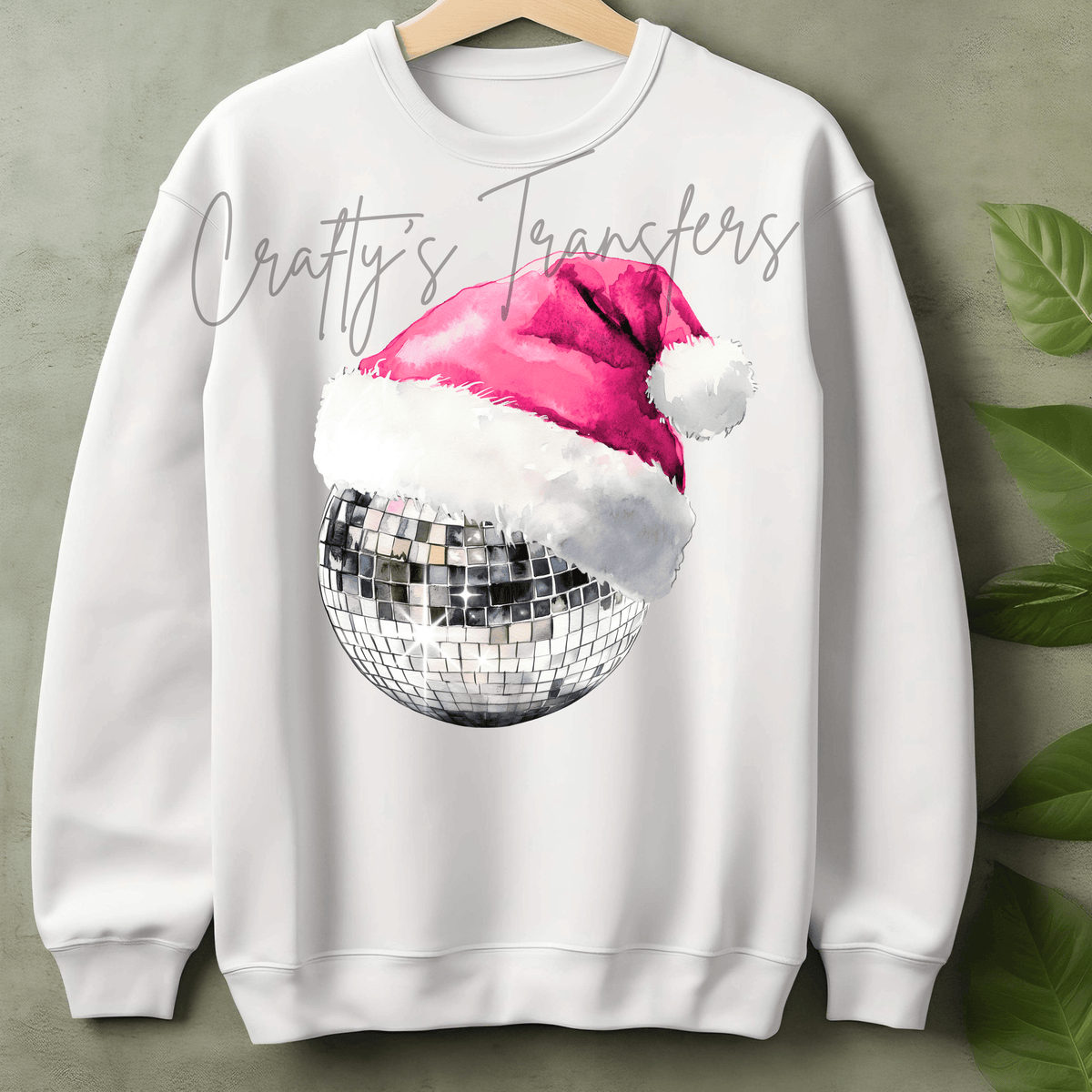 Pink Santa Hat Disco Ball DTF Transfer – Girly Christmas Shirt Design – Holiday Disco DTF