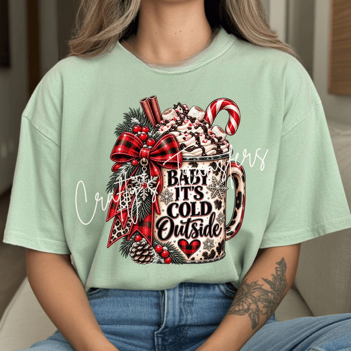 Baby It’s Cold Outside DTF Transfer – Christmas Hot Cocoa Mug Design