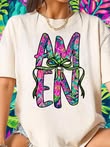 Amen Floral DTF Transfer – Colorful Christian Faith Shirt Design – Girly Bible Inspired DTF